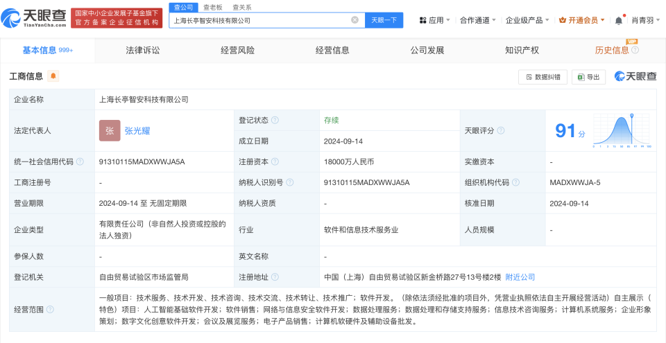 長亭科技上海新公司成立，1.8億注資深耕數(shù)字文化創(chuàng)意軟件開發(fā)